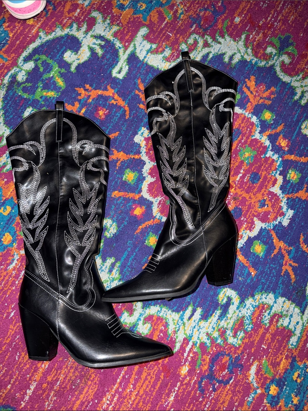 Black Western Embroidered Mid-Calf Boots